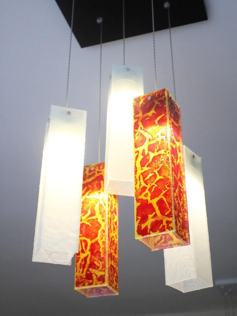 Art Glass Pendant Light Red Crackle Foyer Lighting - image 1