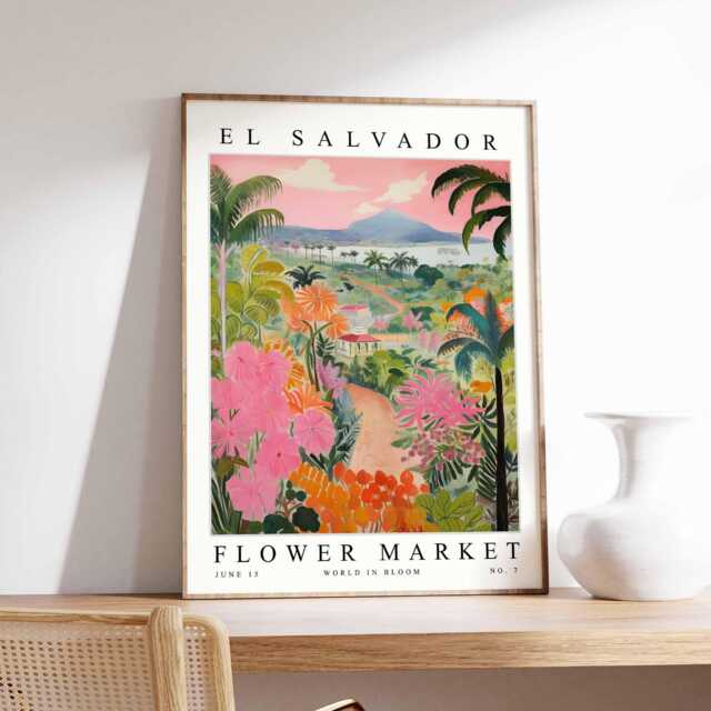 El Salvador Flower Market Art Print Central America Travel Poster - image 1