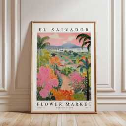 El Salvador Flower Market Art Print Central America Travel Poster - thumbnail 3