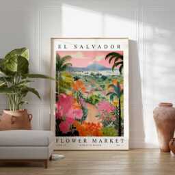 El Salvador Flower Market Art Print Central America Travel Poster - thumbnail 2