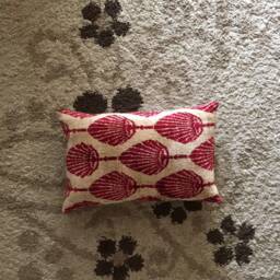 Red Floral Ikat Pillow Cover Handwoven Silk Velvet Cushion - thumbnail 2