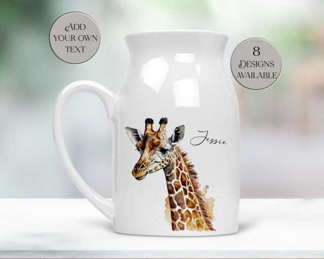 Watercolour Giraffe Milk Jug - Personalized Flower Vase Farmhouse Style Kitchenware Thoughtful Home D??cor - image 1