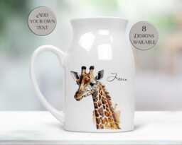 Watercolour Giraffe Milk Jug - Personalized Flower Vase Farmhouse Style Kitchenware Thoughtful Home D??cor - thumbnail 1