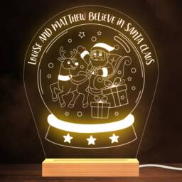 Christmas Snow Globe Sleigh Believe in Santa Claus Personalised Lamp Night Light