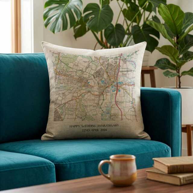 Os Map Linen Cushion For 4Th Or 12Th Wedding Anniversary Gift. Special Location - image 1
