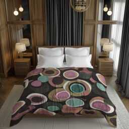 Retro Mute Textured Circles Geometric Comforter, Moody Mid Century Modern Bedding, Eclectic Bedroom Decor, Orange Pink Brown #227