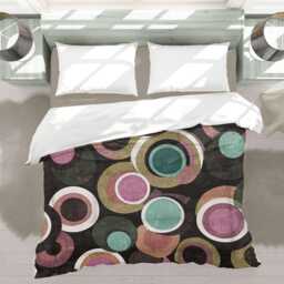 Retro Mute Textured Circles Geometric Comforter, Moody Mid Century Modern Bedding, Eclectic Bedroom Decor, Orange Pink Brown #227 - thumbnail 2