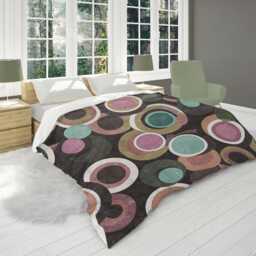 Retro Mute Textured Circles Geometric Comforter, Moody Mid Century Modern Bedding, Eclectic Bedroom Decor, Orange Pink Brown #227 - thumbnail 3
