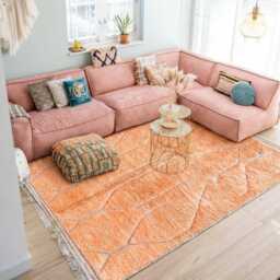 Moroccan Peach Berber Rug, Handwoven Wool Shag Rug With Geometric Diamond Pattern, Authentic Beni Ourain Style Carpet, Large 9x12 Area - thumbnail 3
