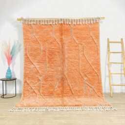 Moroccan Peach Berber Rug, Handwoven Wool Shag Rug With Geometric Diamond Pattern, Authentic Beni Ourain Style Carpet, Large 9x12 Area - thumbnail 1