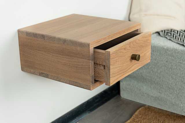 Floating Nightstand With Drawer in Solid Oak - Minimal Wall Hung - image 1