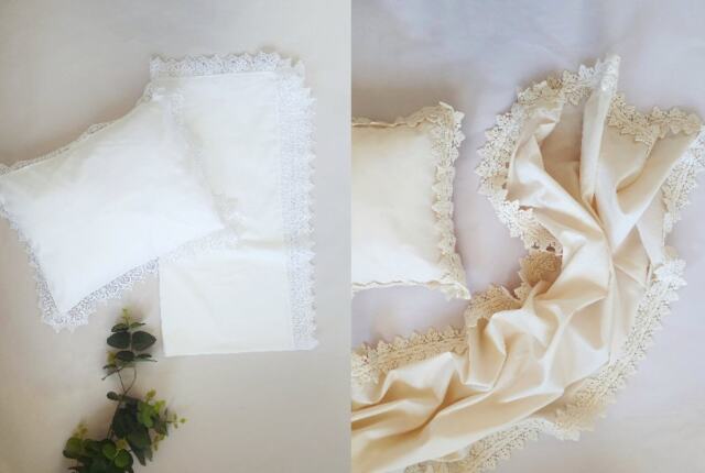 Lace Wrap Set in White Or Cream & Optional Bonnet- Baby Pillow & Shawl W Trim - Pillowcase Blanket Made To Order Custom - image 1