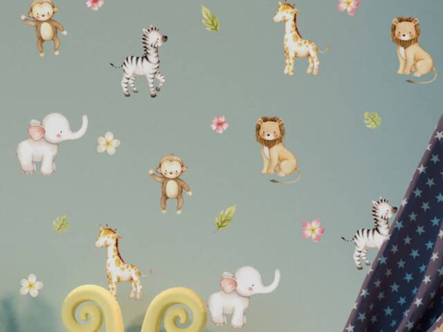 Floral Safari Animals Wall Sticker Pack, Jungle Stickers, Room Decor, Nursery, Decor - image 1