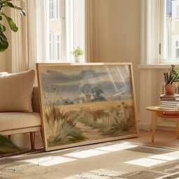 Farmhouse Field Poster, Neutral Landscape Print, Country Wall Art, Paper - thumbnail 4