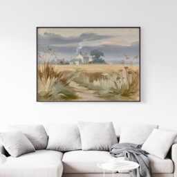 Farmhouse Field Poster, Neutral Landscape Print, Country Wall Art, Paper - thumbnail 3