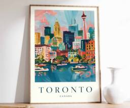 Toronto Travel Poster Colorful Canadian Cityscape Art - thumbnail 1