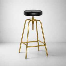Patinated Brass & Black Leather Adjustable Industrial Bar Stool - thumbnail 4