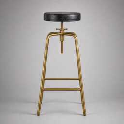 Patinated Brass & Black Leather Adjustable Industrial Bar Stool - thumbnail 3