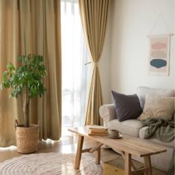 Yellow-Beige Heavy Weight Minimalist Blackout Curtains Set Of 2 Mid Century Modern Window Drapery Nursery Bedroom Thermal Insulating Panels - thumbnail 2
