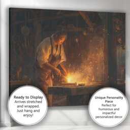 Traditional Japanese Blacksmith Forge Workshop Sparks Canvas Wall Art Print Decor Picture Ready To Hang - thumbnail 3