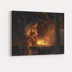 Traditional Japanese Blacksmith Forge Workshop Sparks Canvas Wall Art Print Decor Picture Ready To Hang - thumbnail 4