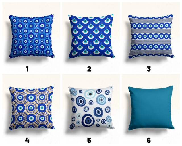 Evil Eye Pillow Cover, Blue Bead Cushion Case, Decorative Living Room Decoration, Navy Home Decor, Boho Bedroom Textiles, Gift For Her - image 1