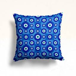 Evil Eye Pillow Cover, Blue Bead Cushion Case, Decorative Living Room Decoration, Navy Home Decor, Boho Bedroom Textiles, Gift For Her - thumbnail 2