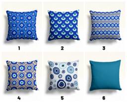 Evil Eye Pillow Cover, Blue Bead Cushion Case, Decorative Living Room Decoration, Navy Home Decor, Boho Bedroom Textiles, Gift For Her - thumbnail 1