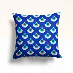 Evil Eye Pillow Cover, Blue Bead Cushion Case, Decorative Living Room Decoration, Navy Home Decor, Boho Bedroom Textiles, Gift For Her - thumbnail 3