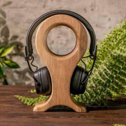 Walnut Headphone Stand, Handmade Brown Wood Stylish Desk Organizer, Perfect Gift For Music Lovers, Natural Texture High Quality - thumbnail 2