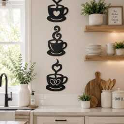 Set Of 3 Wooden Coffee Cup Wall Art Signs. Kitchen Plaque - thumbnail 3