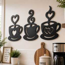 Set Of 3 Wooden Coffee Cup Wall Art Signs. Kitchen Plaque - thumbnail 2