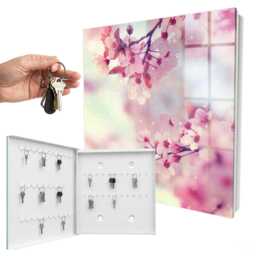 Floral Charm Key Cabinet For Home, Pink Industrial Box, Romantic Flowers & Plants, Lovers Of Nature Elegance - thumbnail 2