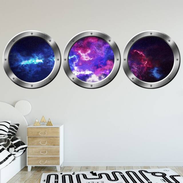 Vwaq Solar System Kids Room Decor Classroom, Reusable Fabric Decal Material Spaceship Window Stickers 3D Space Vinyl Wall Decals Spw30 - image 1