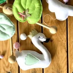 Mobile Baby, Theme Swan Pink Green Purple, Water Lilies & Clouds, Cradle Suspension, Baby Room Decoration, Games, Suspension Deco - thumbnail 3