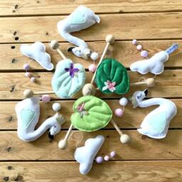 Mobile Baby, Theme Swan Pink Green Purple, Water Lilies & Clouds, Cradle Suspension, Baby Room Decoration, Games, Suspension Deco - thumbnail 4