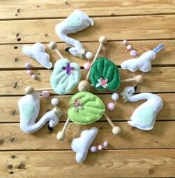 Mobile Baby, Theme Swan Pink Green Purple, Water Lilies & Clouds, Cradle Suspension, Baby Room Decoration, Games, Suspension Deco