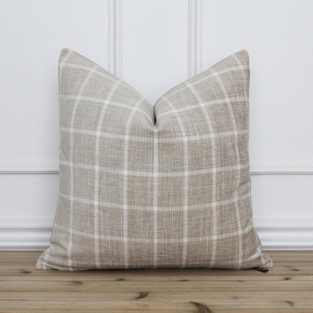 Tan Plaid Pillow Cover Accent Decorative Throw Handmade Designer Farmhouse Covers -- Griffin - image 1