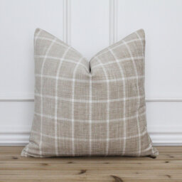 Tan Plaid Pillow Cover Accent Decorative Throw Handmade Designer Farmhouse Covers -- Griffin - thumbnail 1