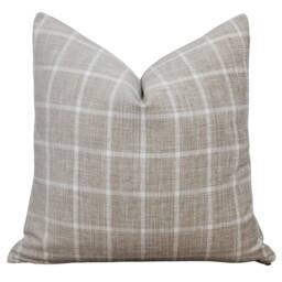 Tan Plaid Pillow Cover Accent Decorative Throw Handmade Designer Farmhouse Covers -- Griffin - thumbnail 3