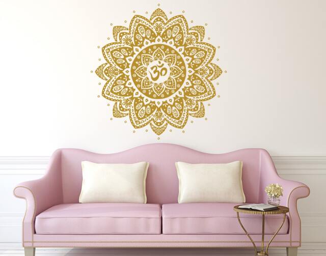 Gold Mandala Decal Om Wall Home Decor Boho Bohemian Bedroom Ornament Moroccan Pattern Namaste Yoga Studio X281 - image 1