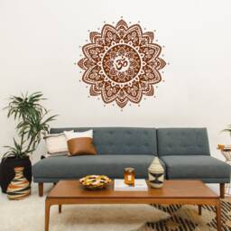 Gold Mandala Decal Om Wall Home Decor Boho Bohemian Bedroom Ornament Moroccan Pattern Namaste Yoga Studio X281 - thumbnail 3