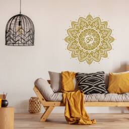 Gold Mandala Decal Om Wall Home Decor Boho Bohemian Bedroom Ornament Moroccan Pattern Namaste Yoga Studio X281 - thumbnail 2