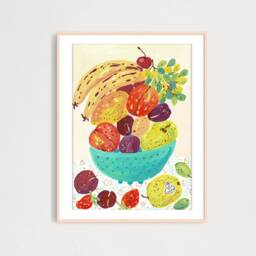 Summer Fruits Art Print, Printable Digital Gouache Illustration, Kitchen Poster, Food Wall Decor - thumbnail 1