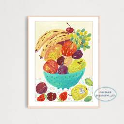 Summer Fruits Art Print, Printable Digital Gouache Illustration, Kitchen Poster, Food Wall Decor - thumbnail 2