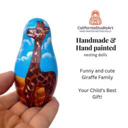 Handmade Giraffe Nesting Dolls Wooden Safari Animal Stacking Toy - thumbnail 2