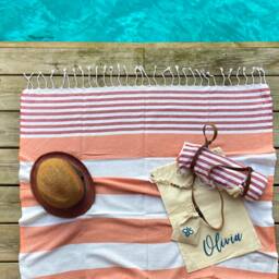 Personalized Beach Towel Gift Set Cotton Towel, Leather Carrier Strap - thumbnail 2