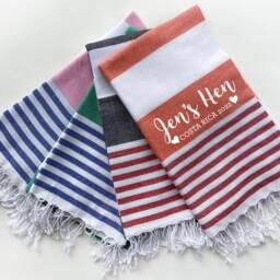 Personalized Beach Towel Gift Set Cotton Towel, Leather Carrier Strap - thumbnail 3