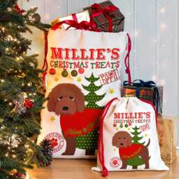 Personalised Tan Labradoodle Christmas Sack Dog Treat Stocking Xmas Puppy Present New Pup Gift Doodle Ecds55 - thumbnail 2