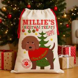 Personalised Tan Labradoodle Christmas Sack Dog Treat Stocking Xmas Puppy Present New Pup Gift Doodle Ecds55